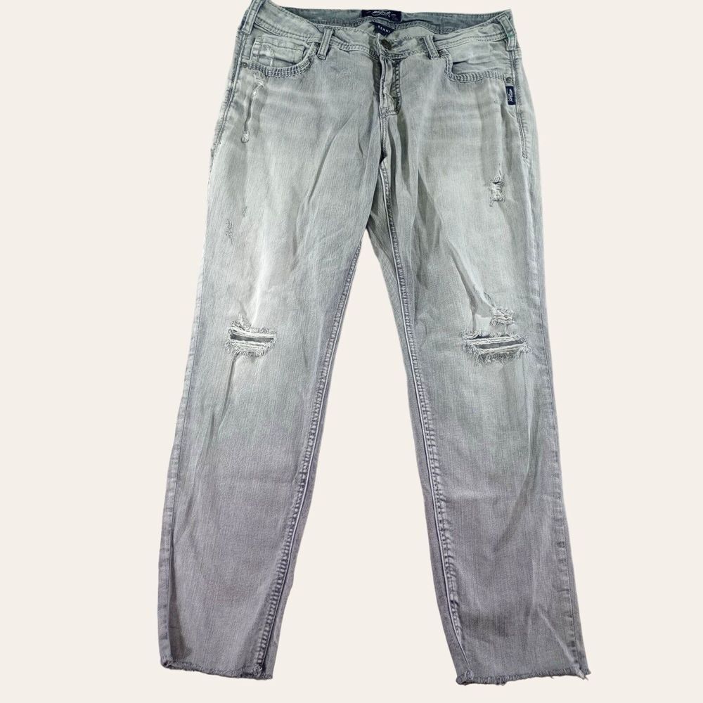 Silver Jeans Womens 36x28 Kenni Ankle Mid Rise Distressed Stretch Raw Hem